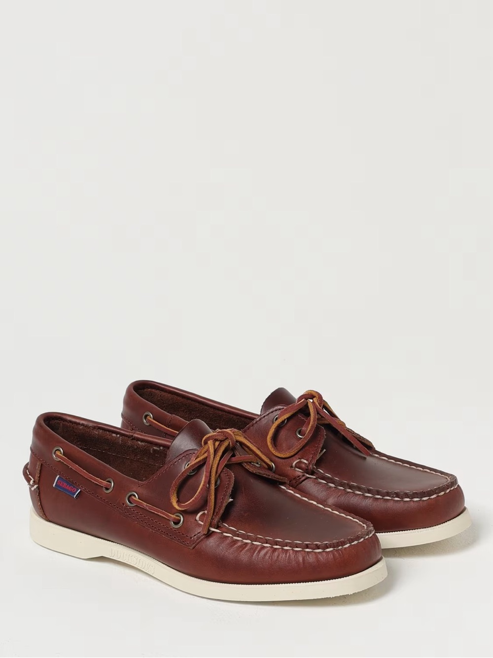 Sebago Docksides Brown Leather Boat Shoes with White Sole, size 6M